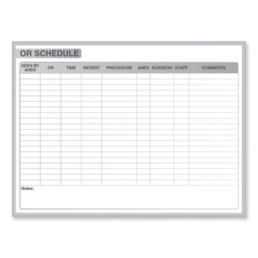 Picture of OR Schedule Magnetic Whiteboard, 72.5 x 48.5, White/Gray Surface, Satin Aluminum Frame, Ships in 7-10 Business Days