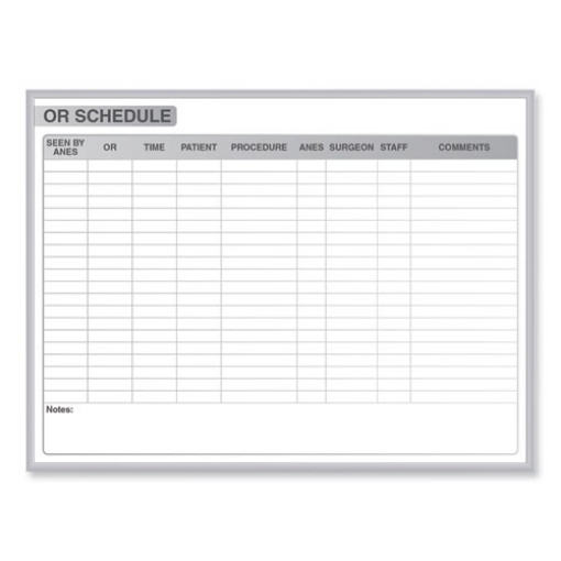 Picture of OR Schedule Magnetic Whiteboard, 96.5 x 48.5, White/Gray Surface, Satin Aluminum Frame, Ships in 7-10 Business Days