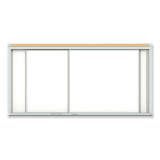 Picture of Horizontal Sliding Porcelain Magnetic Whiteboard, 144 x 48, White Surface, Satin Aluminum Frame, Ships in 7-10 Business Days