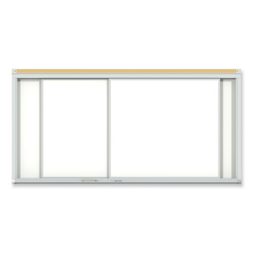 Picture of Horizontal Sliding Porcelain Magnetic Whiteboard, 72 x 48, White Surface, Satin Aluminum Frame, Ships in 7-10 Business Days