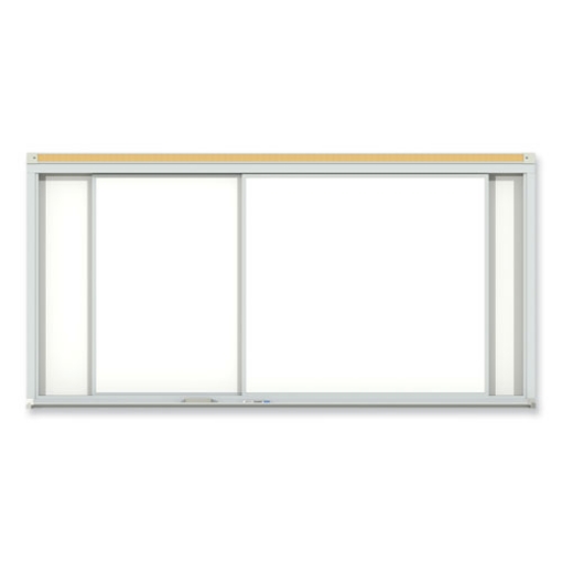 Picture of Horizontal Sliding Porcelain Magnetic Whiteboard, 96 x 48, White Surface, Satin Aluminum Frame, Ships in 7-10 Business Days