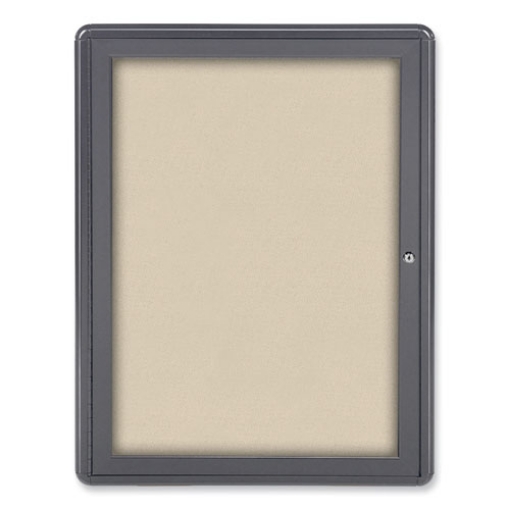 Picture of Ovation 1 Door Enclosed Beige Fabric Bulletin Board w/Gray Frame, 24.13x33.75, Aluminum Frame, Ships in 7-10 Business Days
