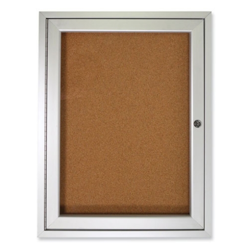 Picture of 1 Door Enclosed Natural Cork Bulletin Board with Satin Aluminum Frame, 18 x 24, Tan Surface, Ships in 7-10 Business Days
