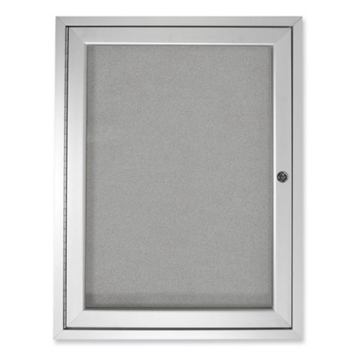 Picture of 1 Door Enclosed Vinyl Bulletin Board with Satin Aluminum Frame, 24 x 36, Silver Surface, Ships in 7-10 Business Days