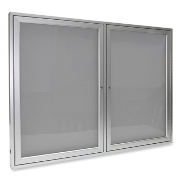 Picture of 2 Door Enclosed Vinyl Bulletin Board with Satin Aluminum Frame, 60 x 36, Silver Surface, Ships in 7-10 Business Days