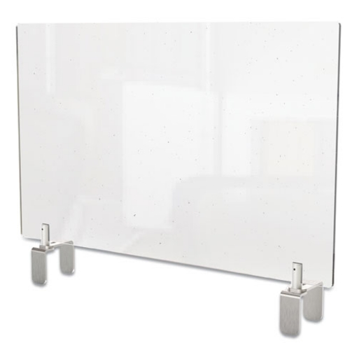 Picture of Clear Partition Extender With Attached Clamp, 36 X 3.88 X 30, Thermoplastic Sheeting