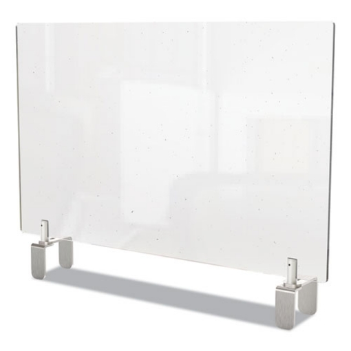 Picture of Clear Partition Extender With Attached Clamp, 42 X 3.88 X 30, Thermoplastic Sheeting