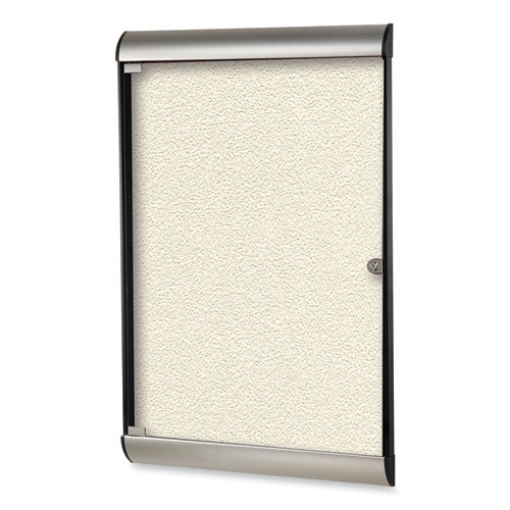 Picture of Silhouette 1 Door Enclosed Ivory Vinyl Bulletin Board w/Satin/Black Aluminum Frame, 27.75x42.13, Ships in 7-10 Business Days