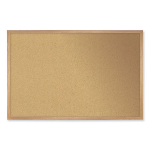 Picture of Natural Cork Bulletin Board with Frame, 120.5 x 48.5, Tan Surface, Oak Frame, Ships in 7-10 Business Days