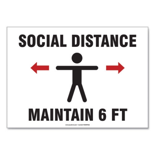 Picture of Social Distance Signs, Wall, 14 X 10, "social Distance Maintain 6 Ft", Human/arrows, White, 10/pack