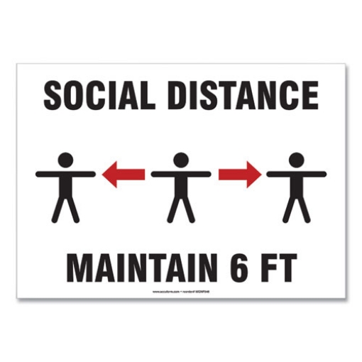 Picture of Social Distance Signs, Wall, 10 X 7, "social Distance Maintain 6 Ft", 3 Humans/arrows, White, 10/pack