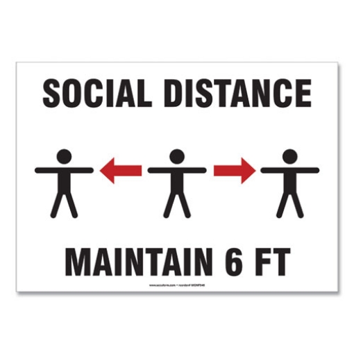 Picture of Social Distance Signs, Wall, 14 X 10, "social Distance Maintain 6 Ft", 3 Humans/arrows, White, 10/pack