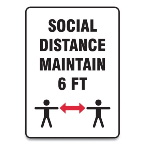 Picture of Social Distance Signs, Wall, 7 X 10, "social Distance Maintain 6 Ft", 2 Humans/arrows, White, 10/pack