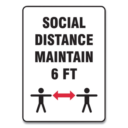 Picture of Social Distance Signs, Wall, 10 X 14, "social Distance Maintain 6 Ft", 2 Humans/arrows, White, 10/pack