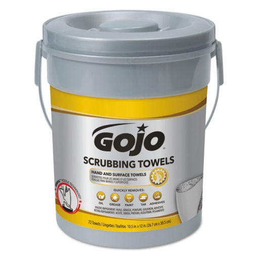 Picture of Scrubbing Towels, Hand Cleaning, 2-Ply, 10.5 x 12, Fresh Citrus, Silver/Yellow, 72/Bucket