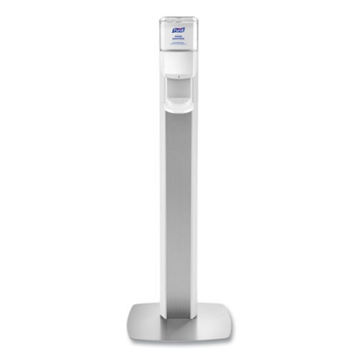 Picture of Messenger Es8 Silver Panel Floor Stand With Dispenser, 1,200 Ml, 16.75 X 6 X 40, Silver/white