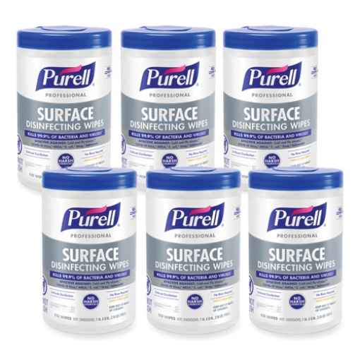 Picture of Professional Surface Disinfecting Wipes, 1-Ply, 7 x 8, Fresh Citrus, White, 110/Canister, 6 Canisters/Carton