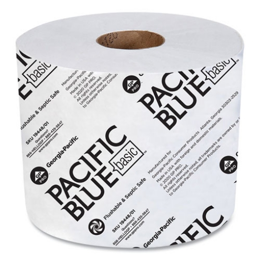 Picture of Pacific Blue Basic High-Capacity Bathroom Tissue, Septic Safe, 2-Ply, White, 1,000 Sheets/roll, 48 Rolls/carton