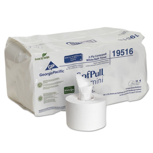 Picture of SofPull Mini Centerpull Bath Tissue, Septic Safe, 2-Ply, White, 500 Sheets/Roll, 16 Rolls/Carton