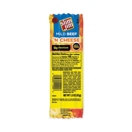 Picture of Beef and Cheese Meat Sticks, 1.5 oz, 18/Carton, Ships in 1-3 Business Days