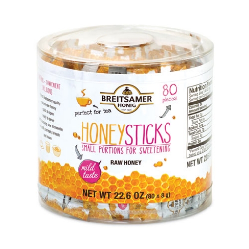 Picture of Raw Honey Sticks, 0.28 oz, 80 Sticks/Tub, 1 Tub/Carton, Ships in 1-3 Business Days