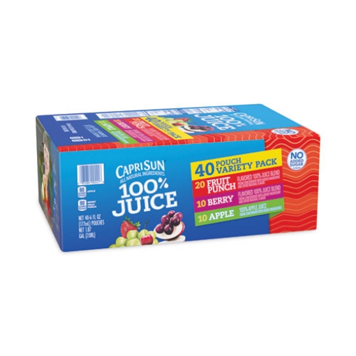 Picture of 100% Juice Pouches Variety Pack, 6 oz, 40 Pouches/Carton, Ships in 1-3 Business Days