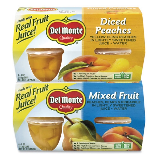 Picture of Diced Peaches and Mixed Fruit Cups, 4 oz Cups, 16 Cups/Carton, Ships in 1-3 Business Days