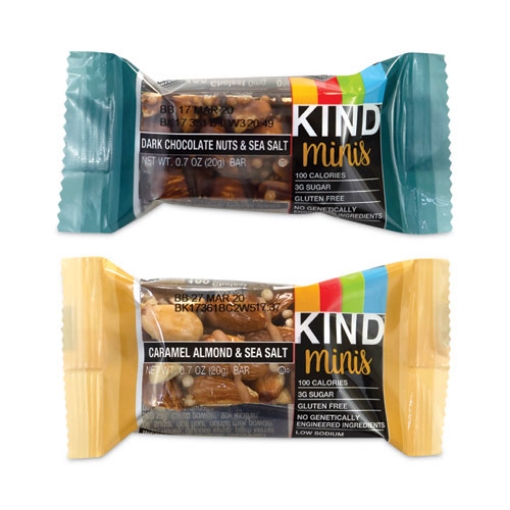 Picture of Minis, Dark Chocolate Nuts Sea Salt/Caramel Almond Nuts Sea Salt, 0.7 oz Bar, 32 Bars/Carton, Ships in 1-3 Business Days