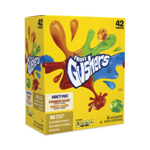 Picture of Fruit Gushers Fruit Snacks, Strawberry and Tropical Fruit Flavors, 0.8 oz, 42 Pouches/Carton, Ships in 1-3 Business Days