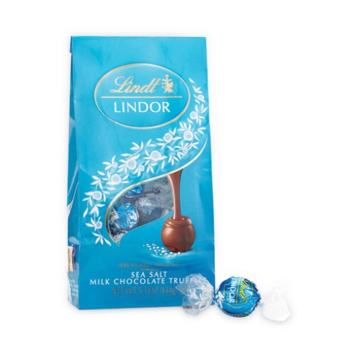 Picture of Lindor Truffles Milk Chocolate Sea Salt, 5.1 oz Bag, 3 Bags/Pack, Ships in 1-3 Business Days