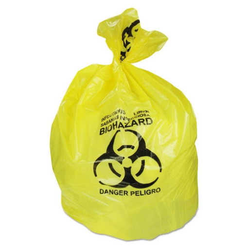 Picture of Healthcare Biohazard Printed Can Liners, 20-30 gal, 1.3 mil, 30" x 43", Yellow, 200/Carton