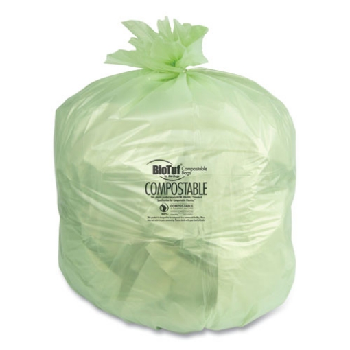 Picture of biotuf compostable can liners, 23 to 30 gal, 1 mil, 28" x 45", green, 25 bags/roll, 5 rolls/carton