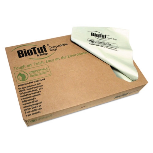 Picture of Biotuf Compostable Can Liners, 45 gal, 0.9 mil, 40" x 46", Green, 25 Bags/Roll, 5 Rolls/Carton