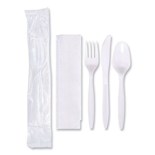 Picture of Economy Cutlery Kit, Fork/knife/spoon/napkin, White, 250/carton