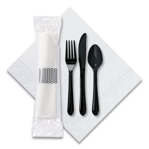 Picture of Caterwrap Cater To Go Express Cutlery Kit, Fork/knife/spoon/napkin, Black, 100/carton