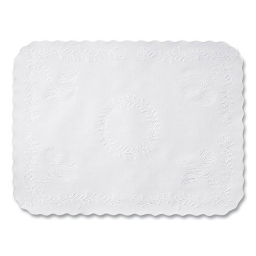 Picture of anniversary embossed scalloped edge traymat, 14 x 19, white, 2,000/carton