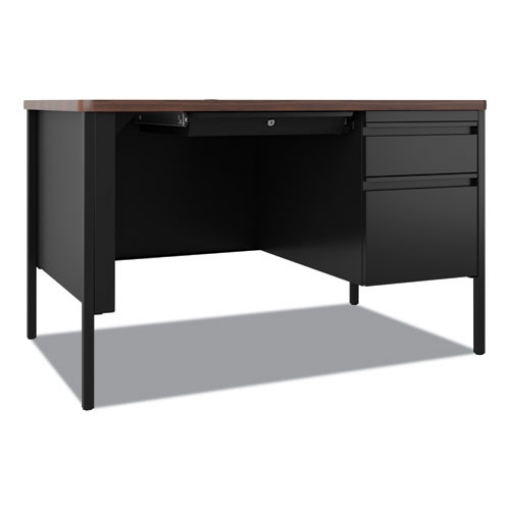 Picture of Teachers Pedestal Desks, One Right-Hand Pedestal: Box/File Drawers, 48" x 30" x 29.5", Walnut/Black