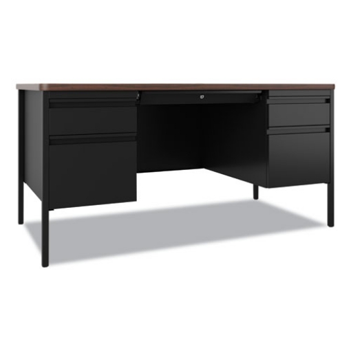 Picture of Teachers Pedestal Desks, Left and Right-Hand Pedestals: Box/File Drawer Format, 60" x 30" x 29.5", Walnut/Black