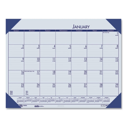 Picture of EcoTones Recycled Monthly Desk Pad Calendar, 22 x 17, Ocean Blue Sheets/Corners, Black Binding, 12-Month (Jan-Dec): 2024