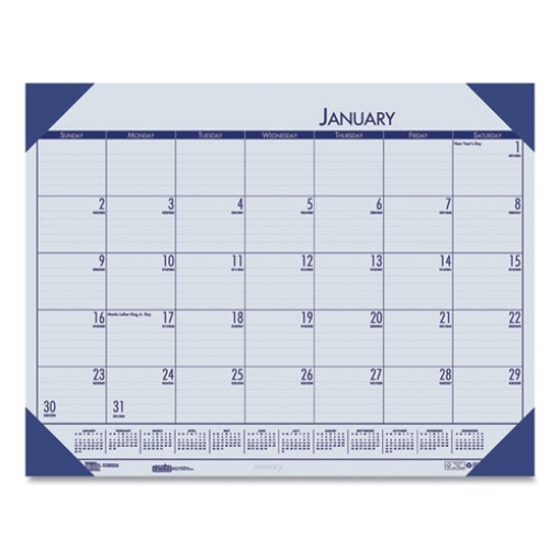 Picture of EcoTones Recycled Monthly Desk Pad Calendar, 18.5 x 13, Ocean Blue Sheets/Corners, Black Binding, 12-Month (Jan to Dec): 2024