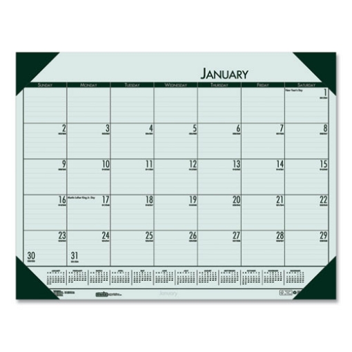 Picture of EcoTones Recycled Monthly Desk Pad Calendar, 22 x 17, Green-Tint/Woodland Green Sheets/Corners, 12-Month (Jan to Dec): 2024