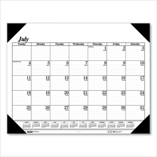 Picture of Recycled Economy Academic Desk Pad Calendar, 22 x 17, White/Black Sheets, Black Binding/Corners,14-Month(July-Aug): 2023-2024