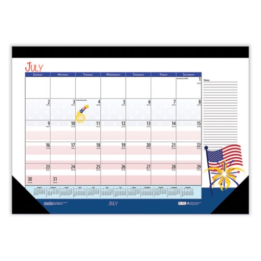 Picture of Recycled Academic Year Desk Pad Calendar, Illustrated Seasons Artwork, 22 x 17, Black Binding, 12-Month (July-June): 2023-24