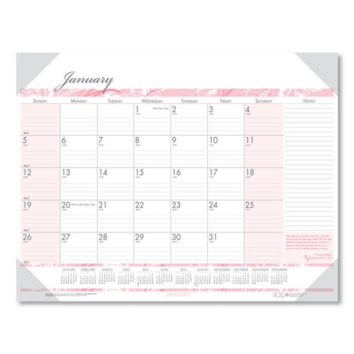 Picture of Recycled Monthly Desk Pad Calendar, Breast Cancer Awareness Artwork, 18.5 x 13, Black Binding/Corners,12-Month(Jan-Dec): 2024