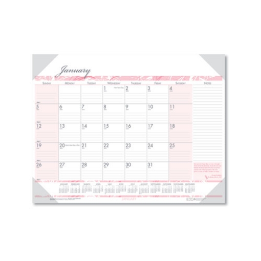 Picture of Recycled Monthly Desk Pad Calendar, Breast Cancer Awareness Artwork, 22 x 17, Black Binding/Corners,12-Month (Jan-Dec): 2024