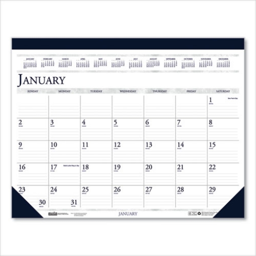 Picture of Recycled Two-Color Perforated Monthly Desk Pad Calendar, 18.5 x 13, Blue Binding/Corners, 12-Month (Jan-Dec): 2024