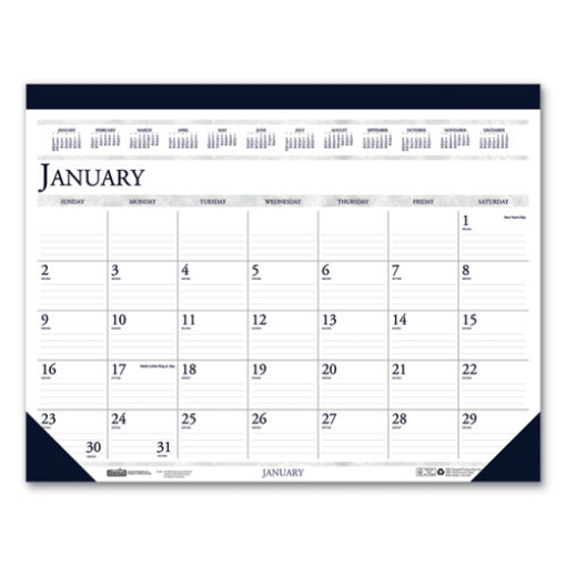 Picture of Recycled Two-Color Perforated Monthly Desk Pad Calendar, 22 x 17, Blue Binding/Corners, 12-Month (Jan-Dec): 2024