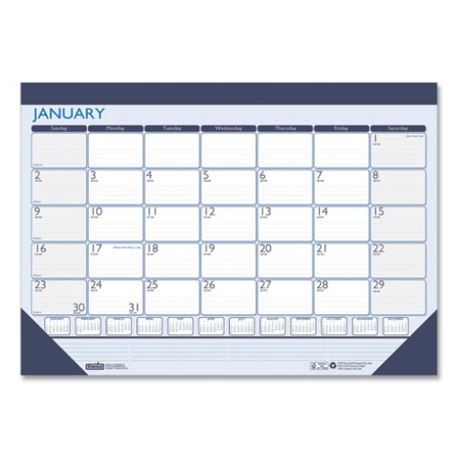 Picture of Recycled Contempo Desk Pad Calendar, 22 x 17, White/Blue Sheets, Blue Binding, Blue Corners, 12-Month (Jan to Dec): 2024