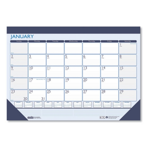 Picture of Recycled Contempo Desk Pad Calendar, 18.5 x 13, White/Blue Sheets, Blue Binding, Blue Corners, 12-Month (Jan to Dec): 2024