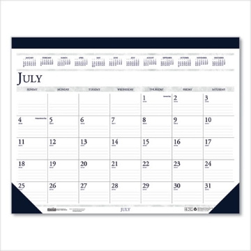 Picture of Recycled Academic Desk Pad Calendar, 18.5 x 13, White/Blue Sheets, Blue Binding/Corners, 14-Month (July to Aug): 2023 to 2024
